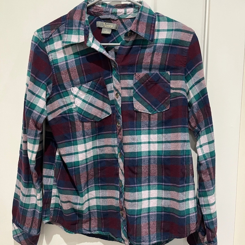 2/$15 👕 Natural Reflections Flannel / Plaid Shirt - red, blue, white